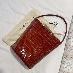 J. Crew “Berkeley” bucket bag, croc-embossed sienna leather